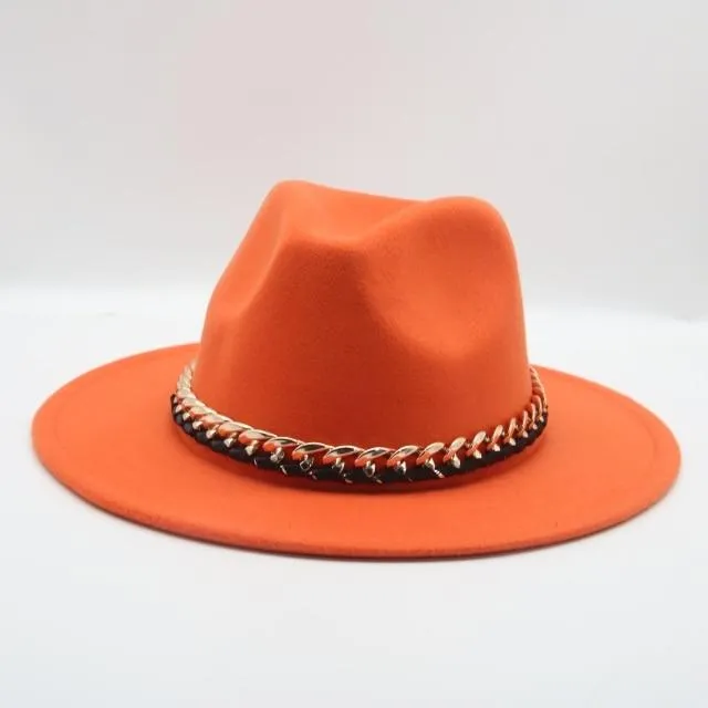 Fashionable Fedoras For Women Felted Chain Belt Casual Hats For Women