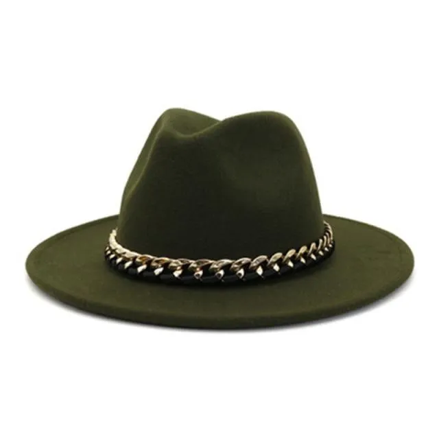 Fashionable Fedoras For Women Felted Chain Belt Casual Hats For Women