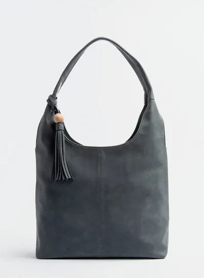 Faux Suede Hobo Purse - Black