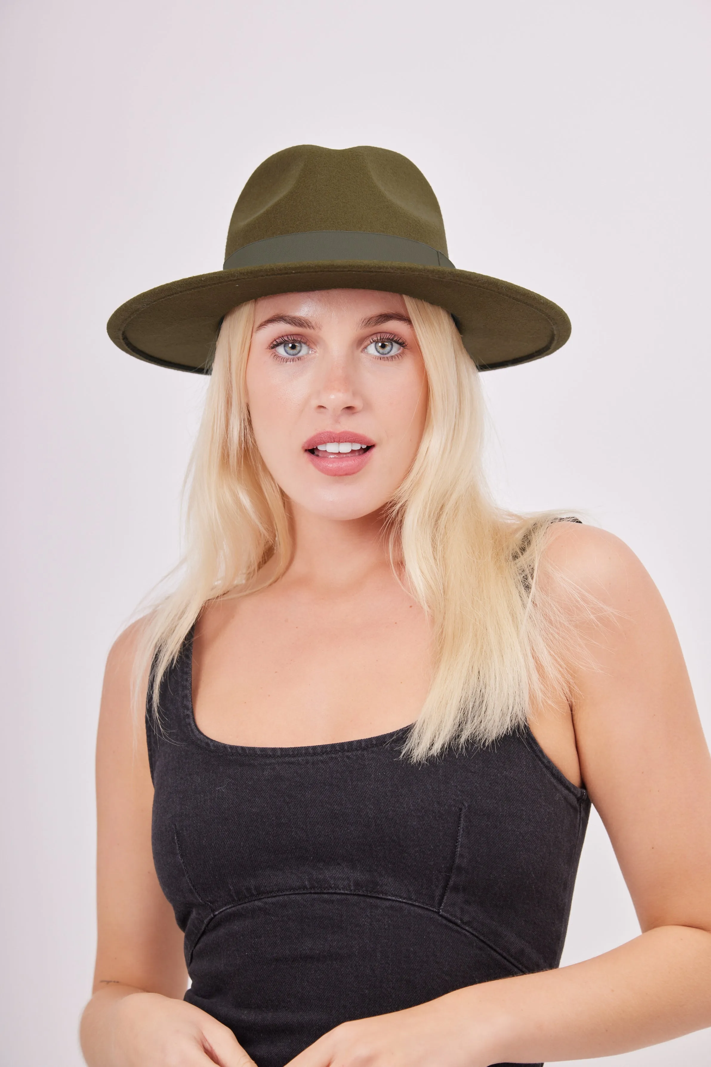 Fedora with Trim in Khaki Green