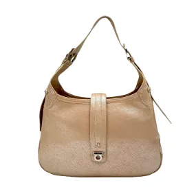 Gancini Hobo Pink Shoulder Bag in Saffiano Leather, Silver hardware