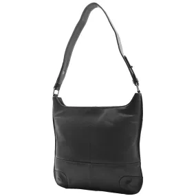 Genuine Black Leather Shoulder Hobo Bag For Women Slim Zip Top Ava