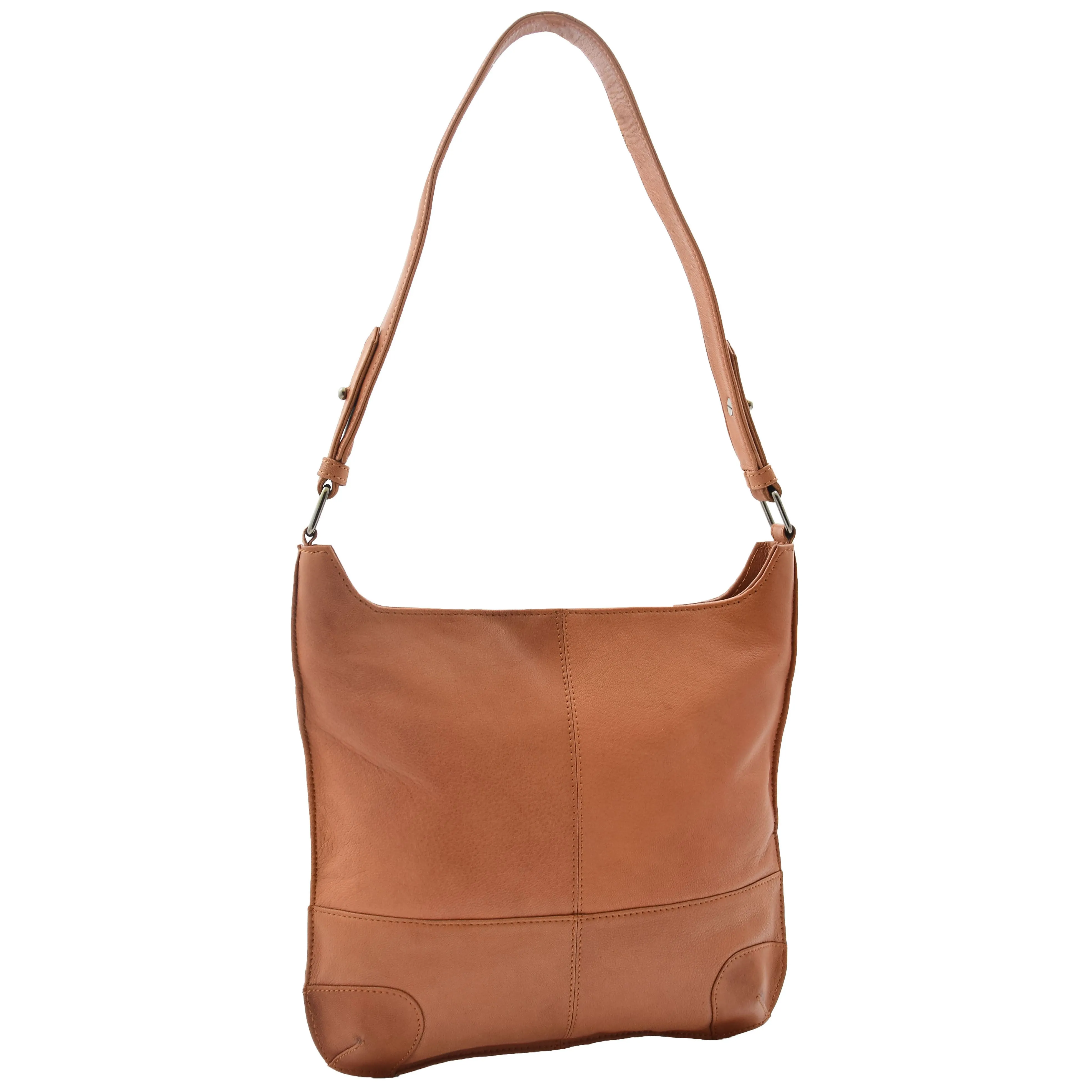 Genuine Cognac Leather Shoulder Hobo Bag For Women Slim Zip Top Ava