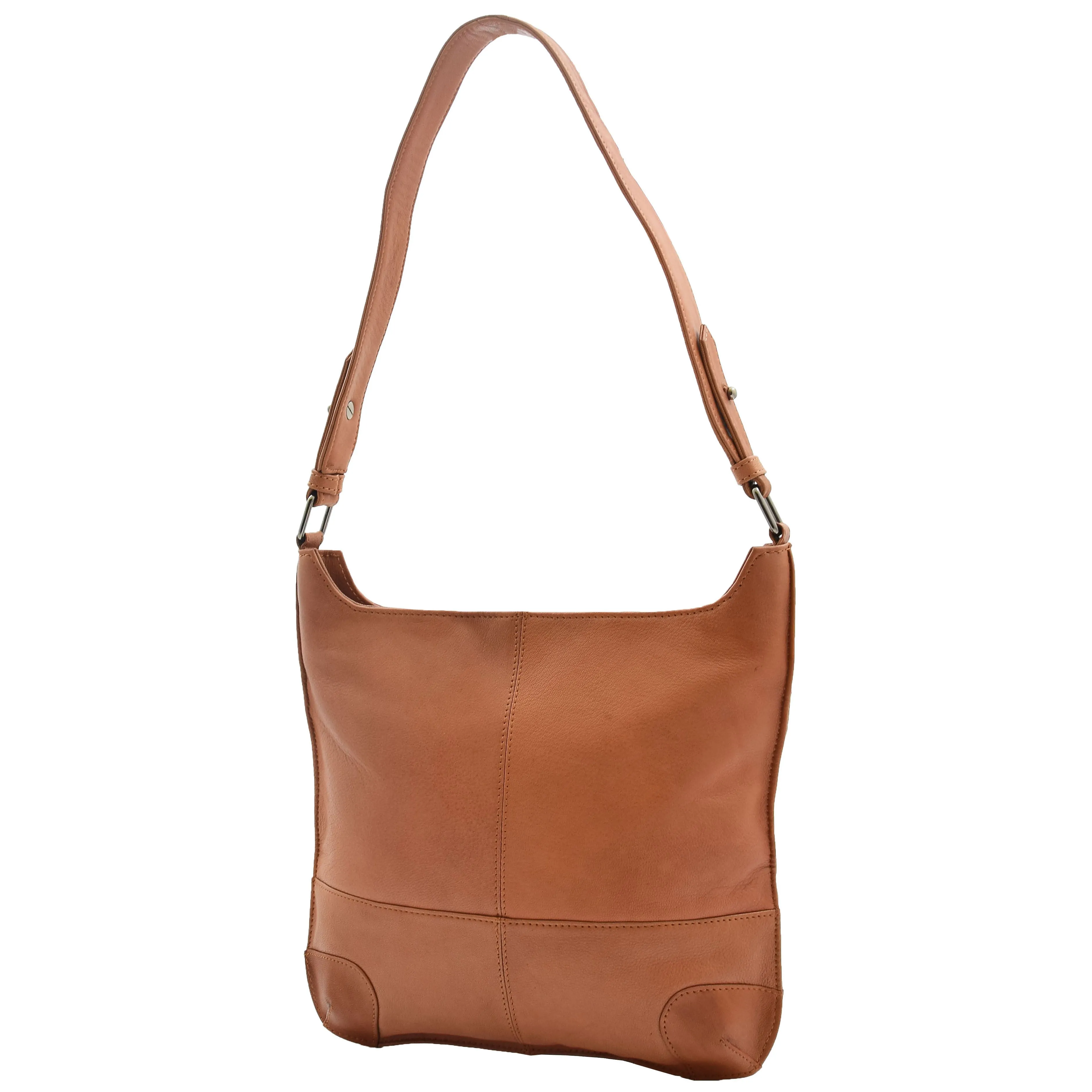 Genuine Cognac Leather Shoulder Hobo Bag For Women Slim Zip Top Ava