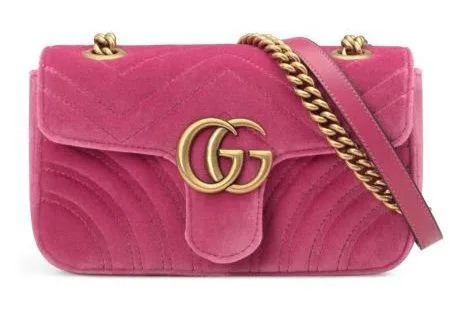 GG Marmont Mini Quilted-Velvet Cross-Body Bag - Red, Pink, Royal Blue