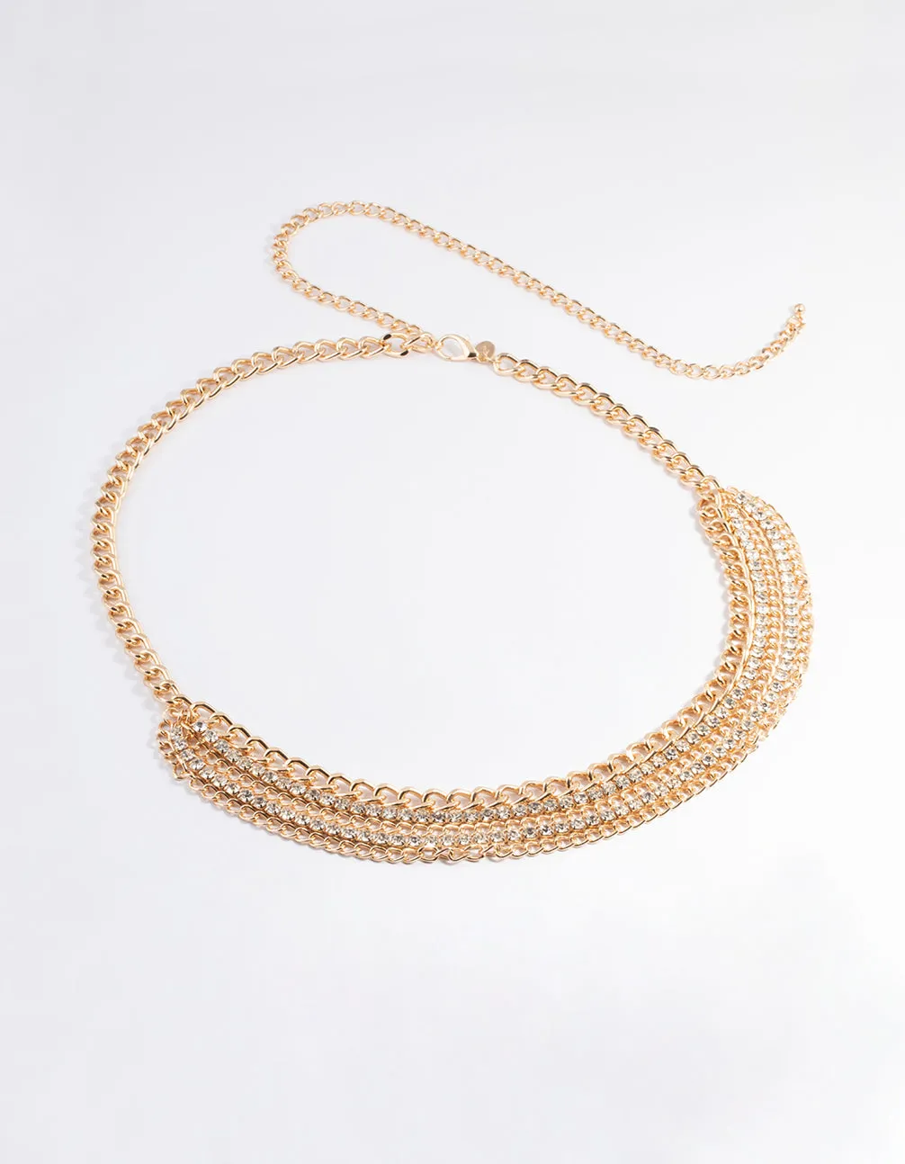 Gold Diamante Layered Chain Belt