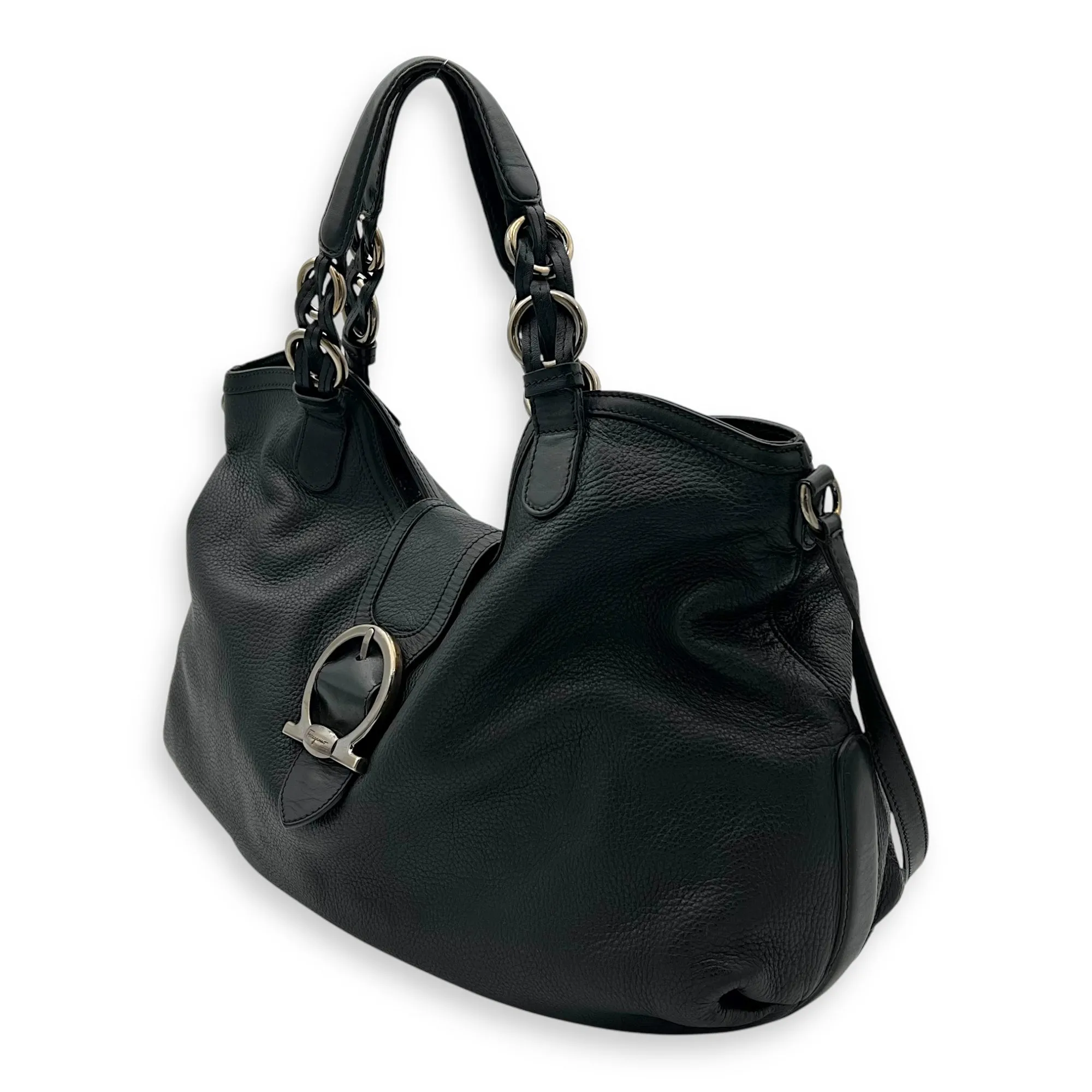 Hobo Top Handle Bag Black in Calfskin, Gunmetal hardware