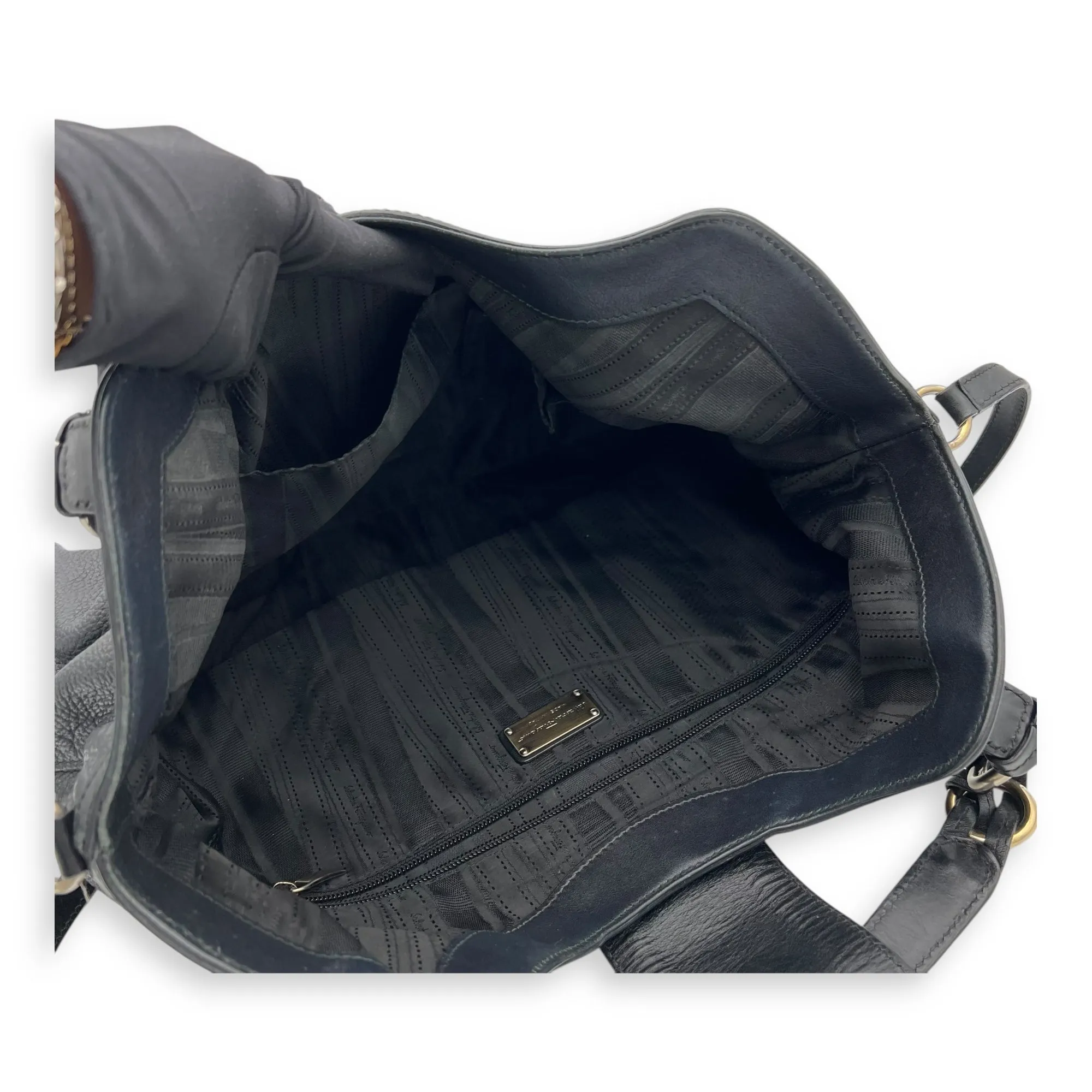 Hobo Top Handle Bag Black in Calfskin, Gunmetal hardware