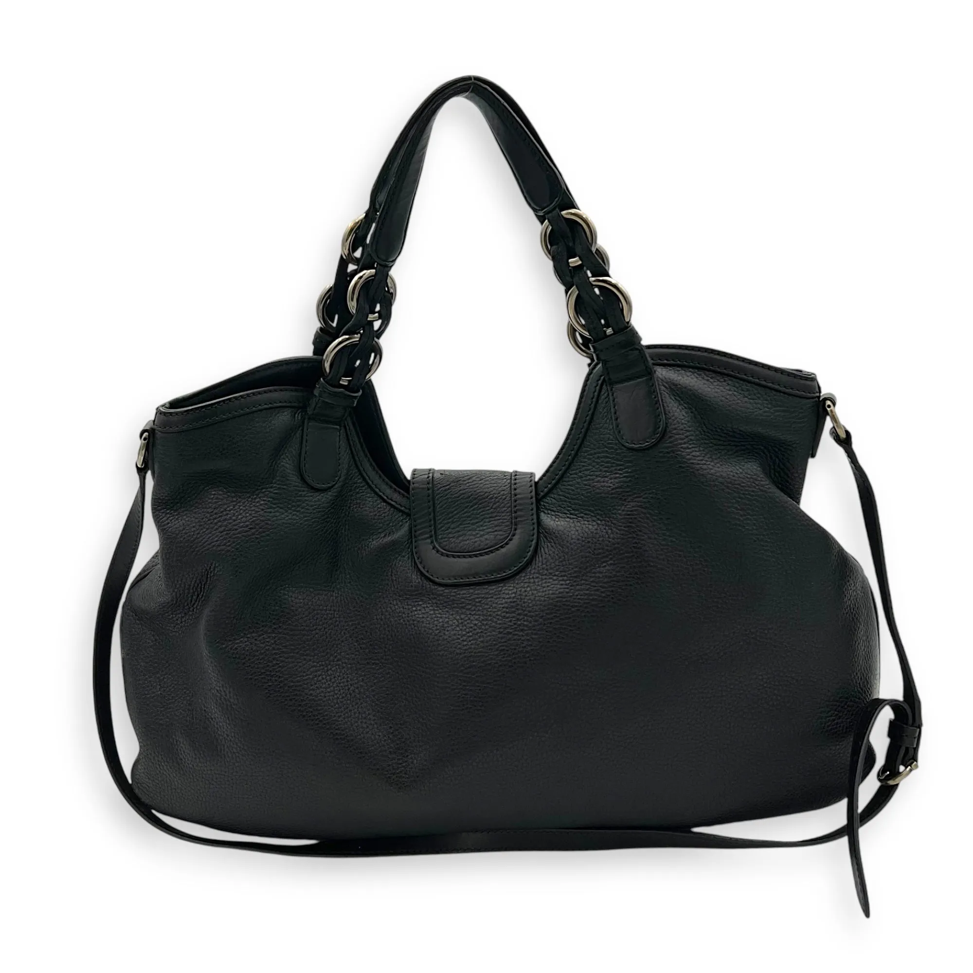 Hobo Top Handle Bag Black in Calfskin, Gunmetal hardware