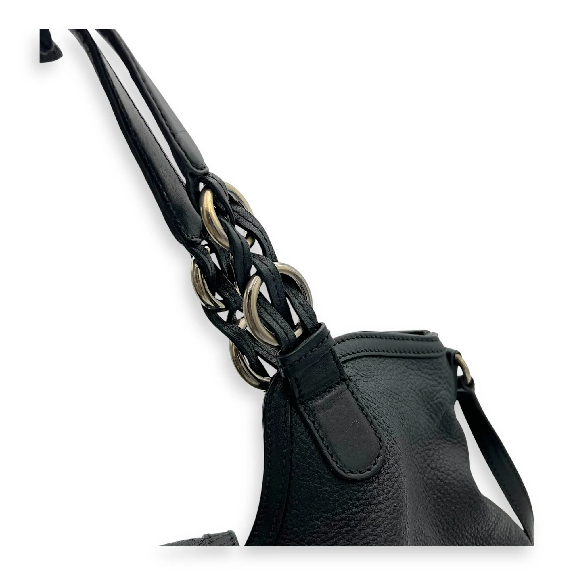 Hobo Top Handle Bag Black in Calfskin, Gunmetal hardware