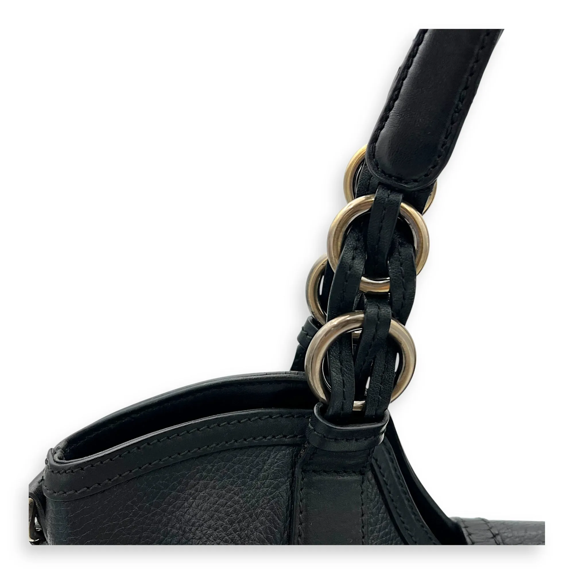 Hobo Top Handle Bag Black in Calfskin, Gunmetal hardware