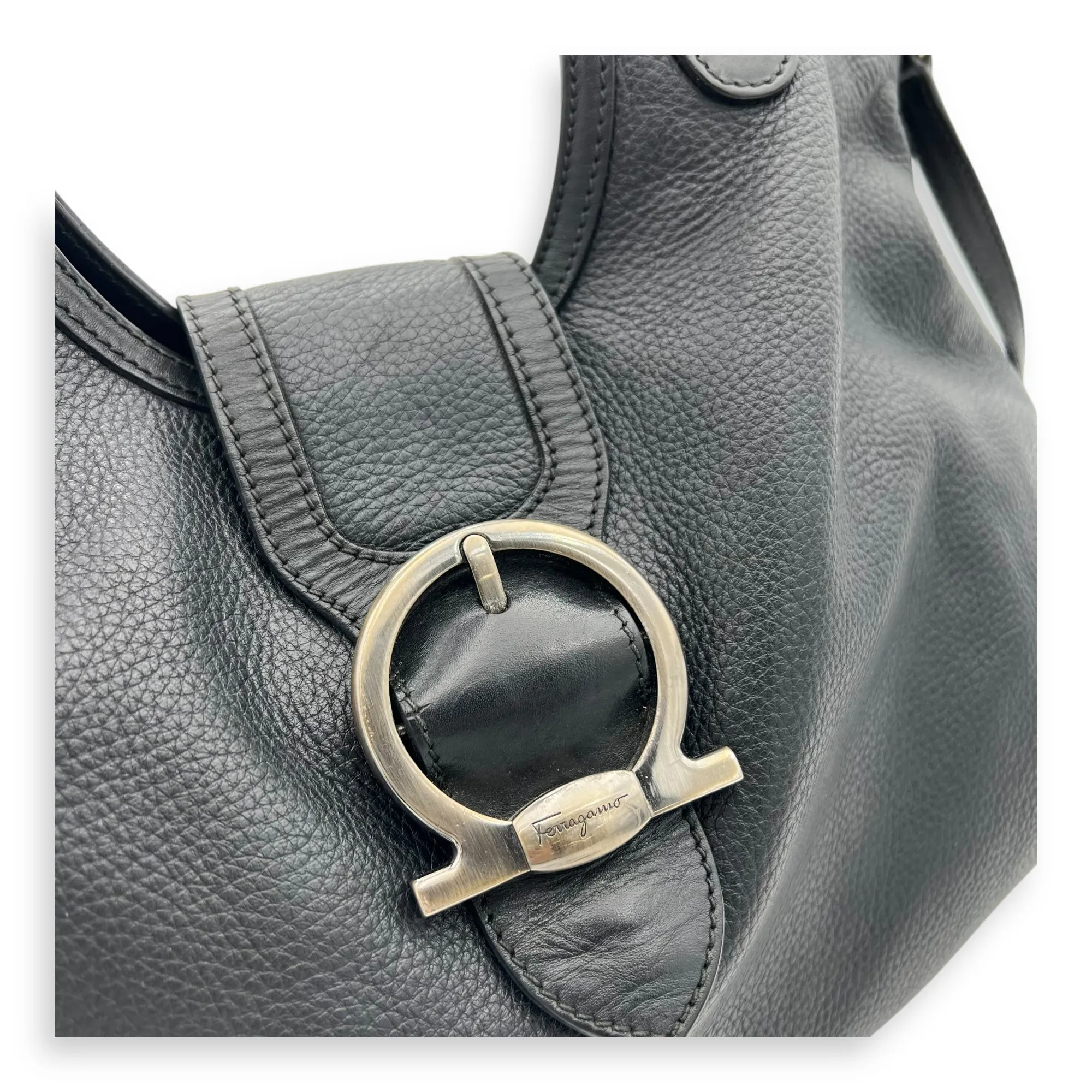 Hobo Top Handle Bag Black in Calfskin, Gunmetal hardware