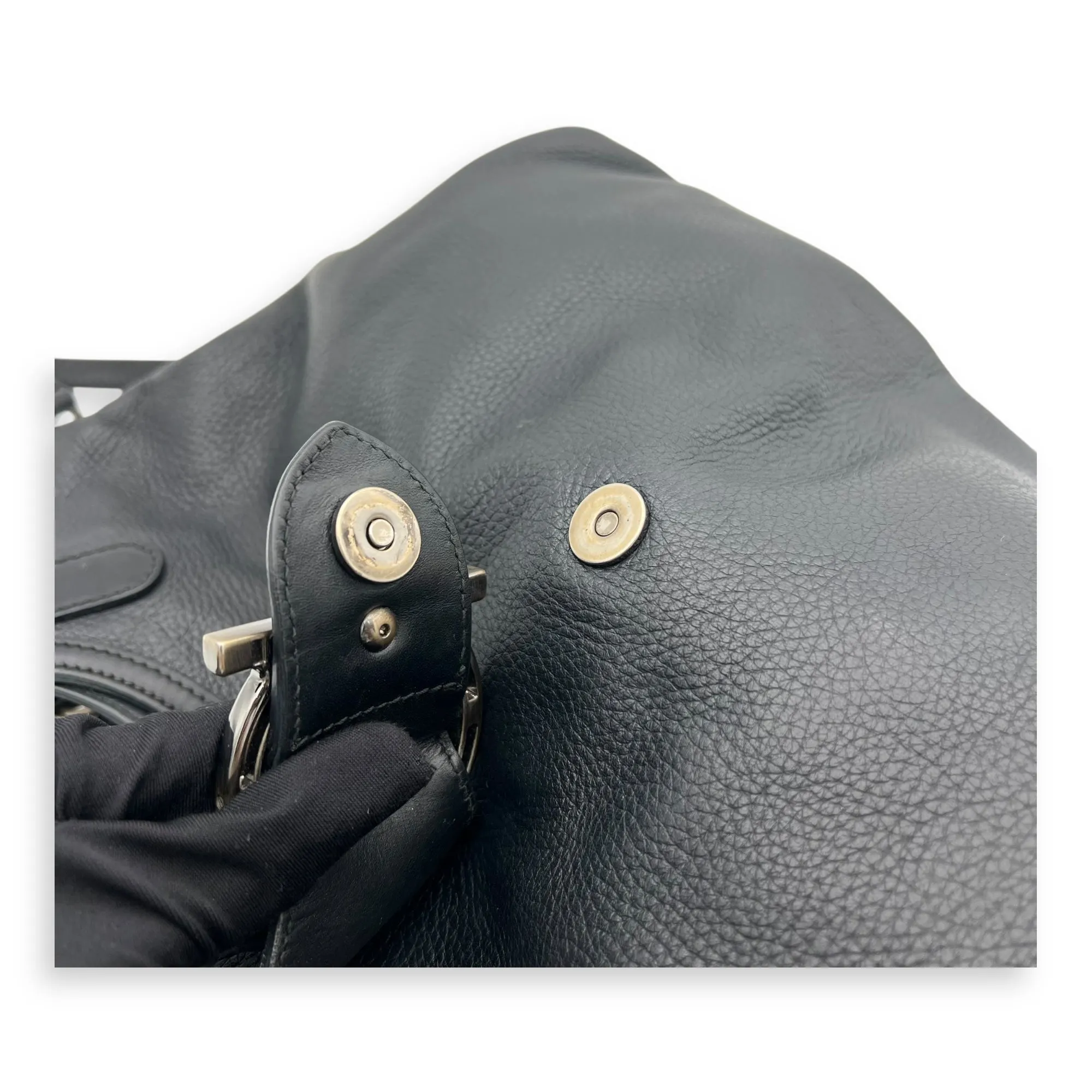 Hobo Top Handle Bag Black in Calfskin, Gunmetal hardware