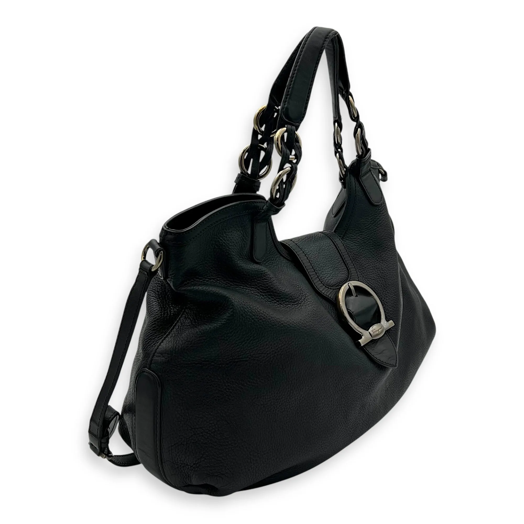 Hobo Top Handle Bag Black in Calfskin, Gunmetal hardware