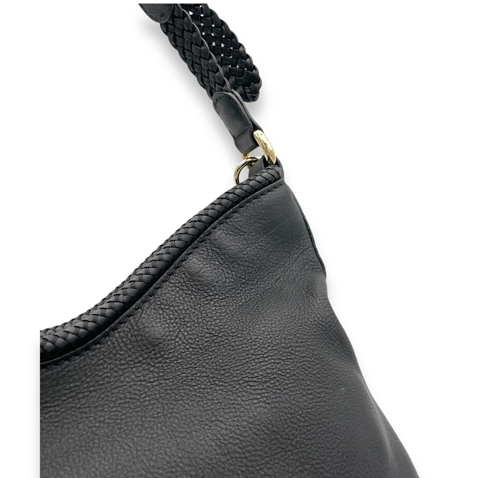 Hobo Top Handle Bag Black in Calfskin, Light Gold hardware