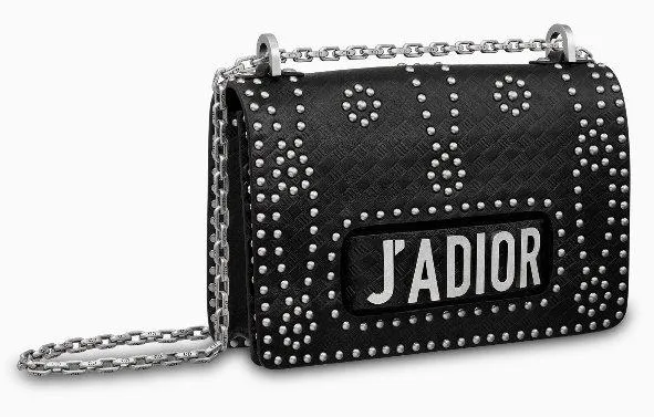 J'adior Flap Bag in Black Studded Calfskin