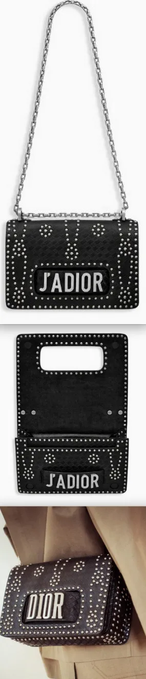 J'adior Flap Bag in Black Studded Calfskin