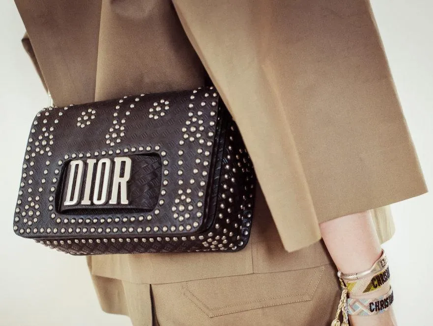 J'adior Flap Bag in Black Studded Calfskin