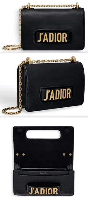 J'aDior Flap Bag with Chain in Black Calfskin