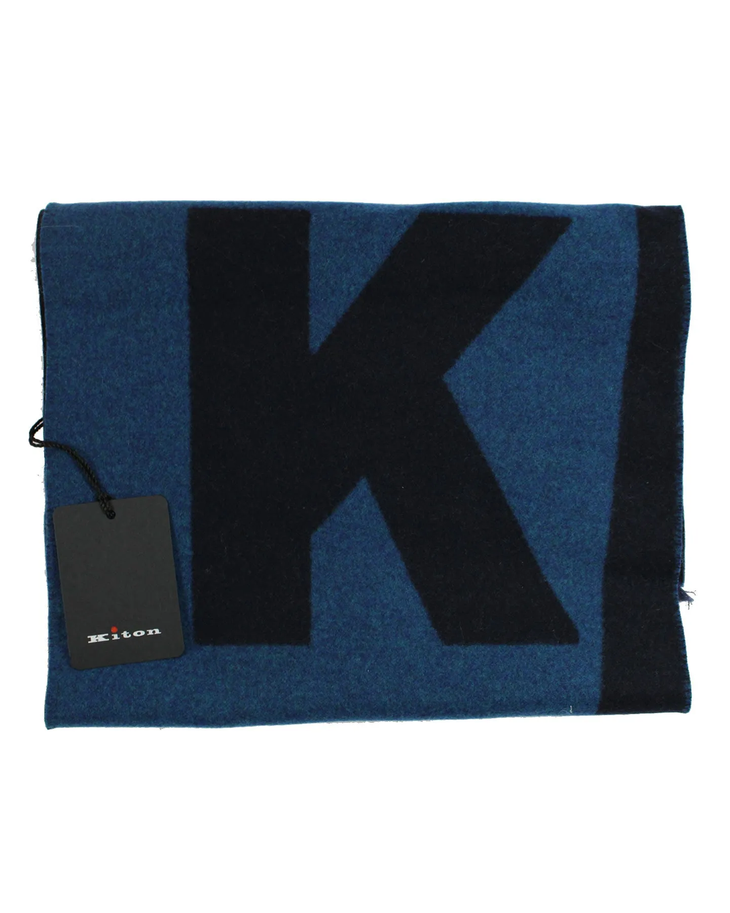 Kiton Wool Cashmere Scarf Midnight Blue Black Kiton Logo Text SALE