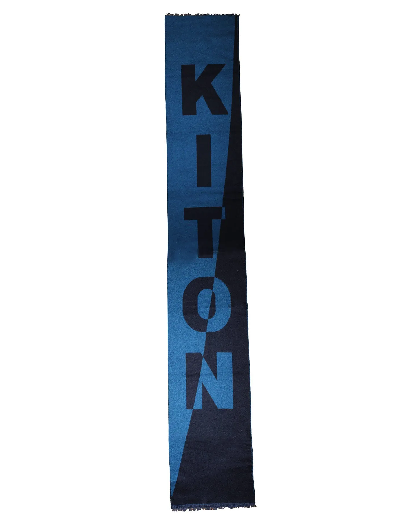 Kiton Wool Cashmere Scarf Midnight Blue Black Kiton Logo Text SALE