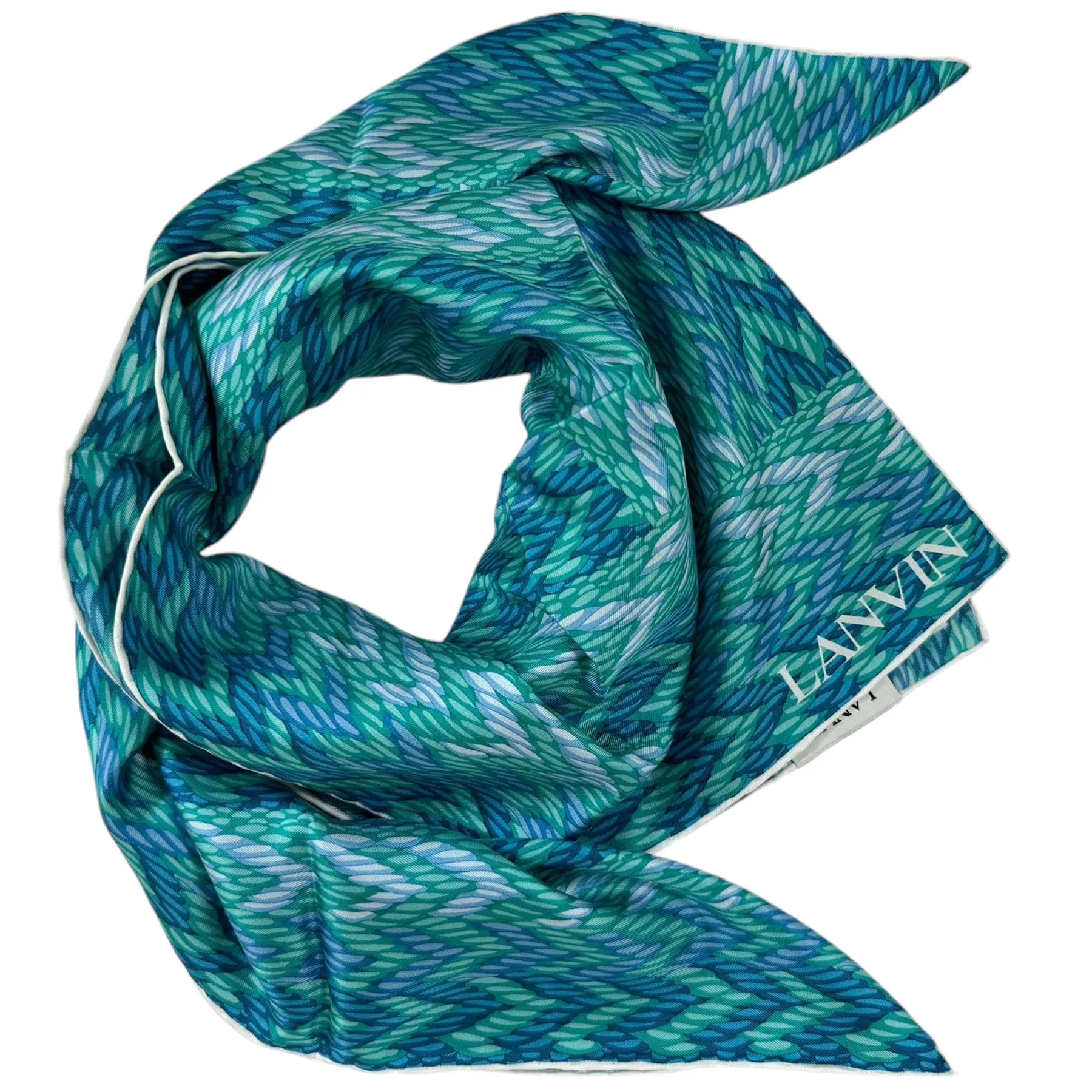 Lanvin Scarf Green Blue Herringbone Design - Twill Silk Scarf