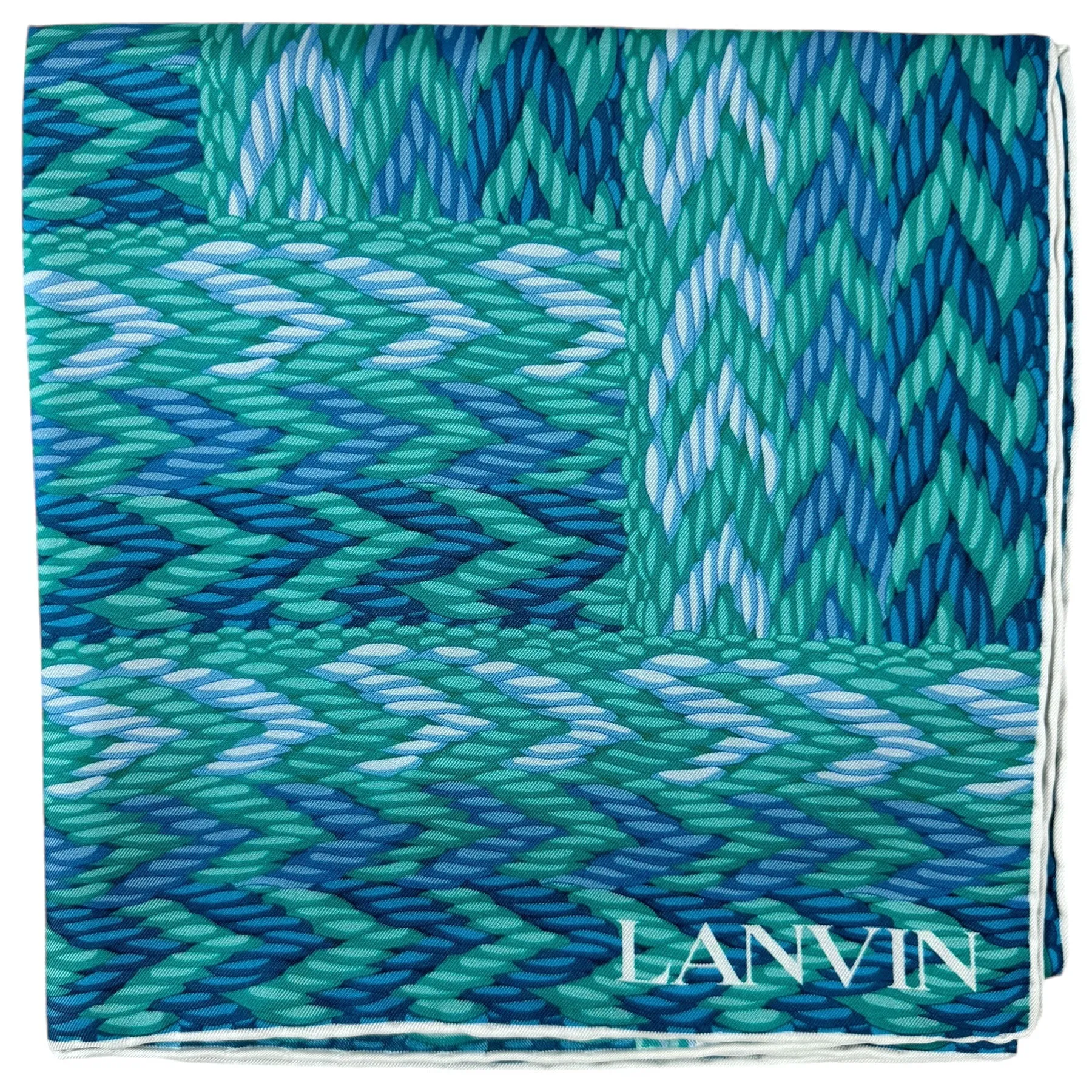 Lanvin Scarf Green Blue Herringbone Design - Twill Silk Scarf