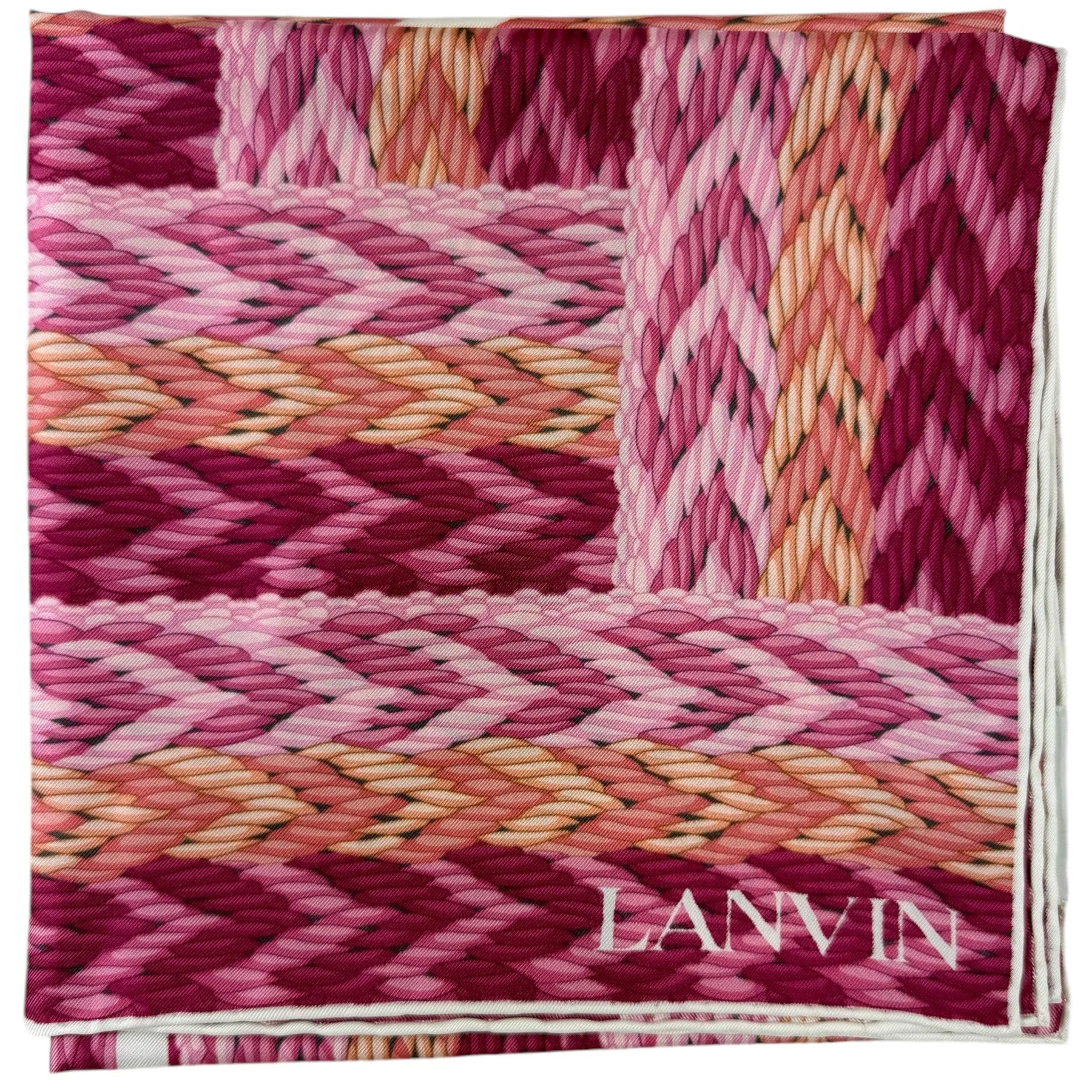 Lanvin Scarf Pink Orange Herringbone Design - Twill Silk Scarf