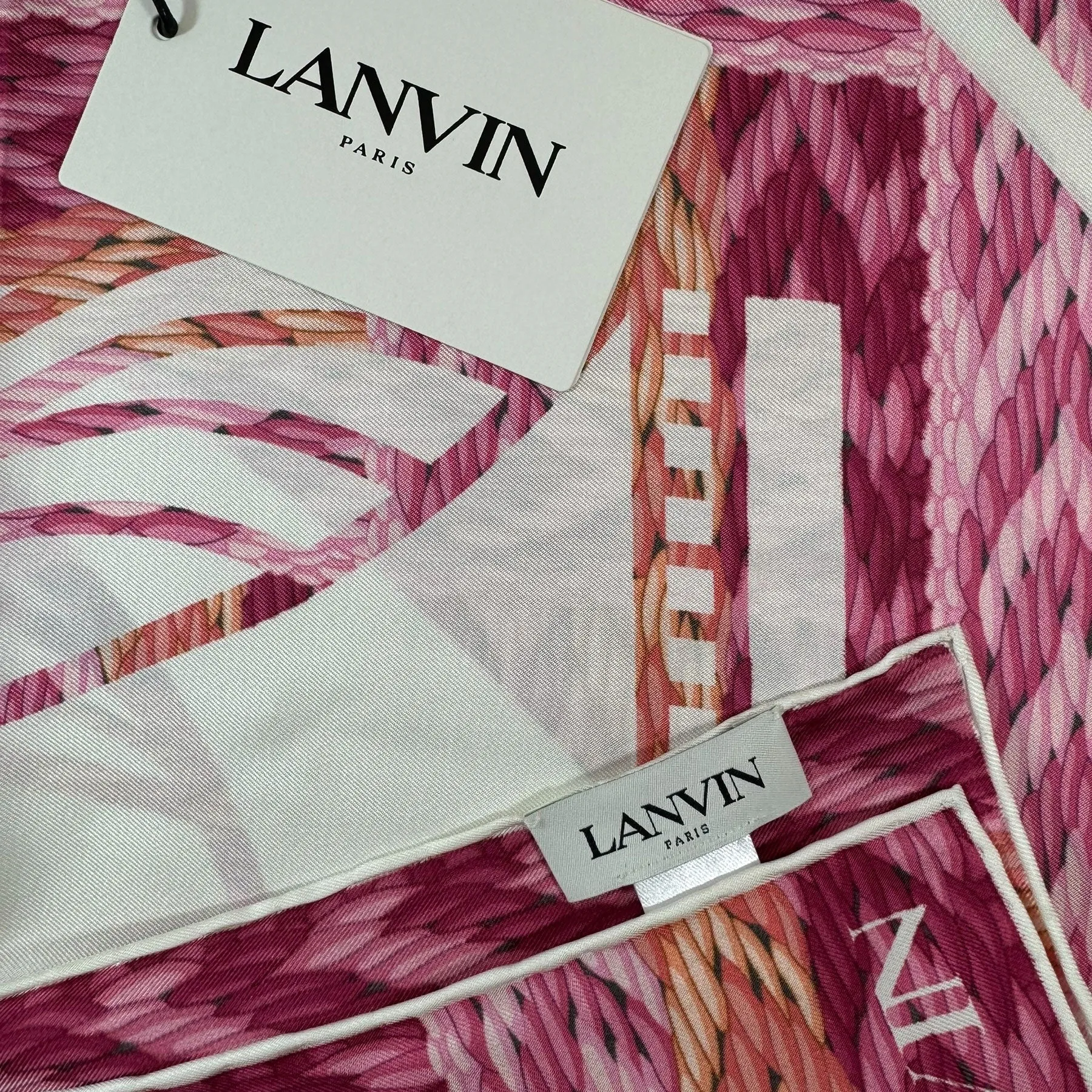 Lanvin Scarf Pink Orange Herringbone Design - Twill Silk Scarf