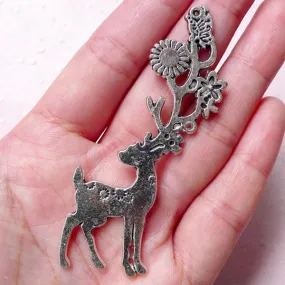 Large Reindeer / Big Deer Charm (1 piece / 37mm x 69mm / Tibetan Silver / 2 Sided) Whimsical Animal Charm Christmas Party Decoration CHM879