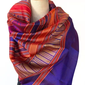 Large Striped Shawl with Fringe