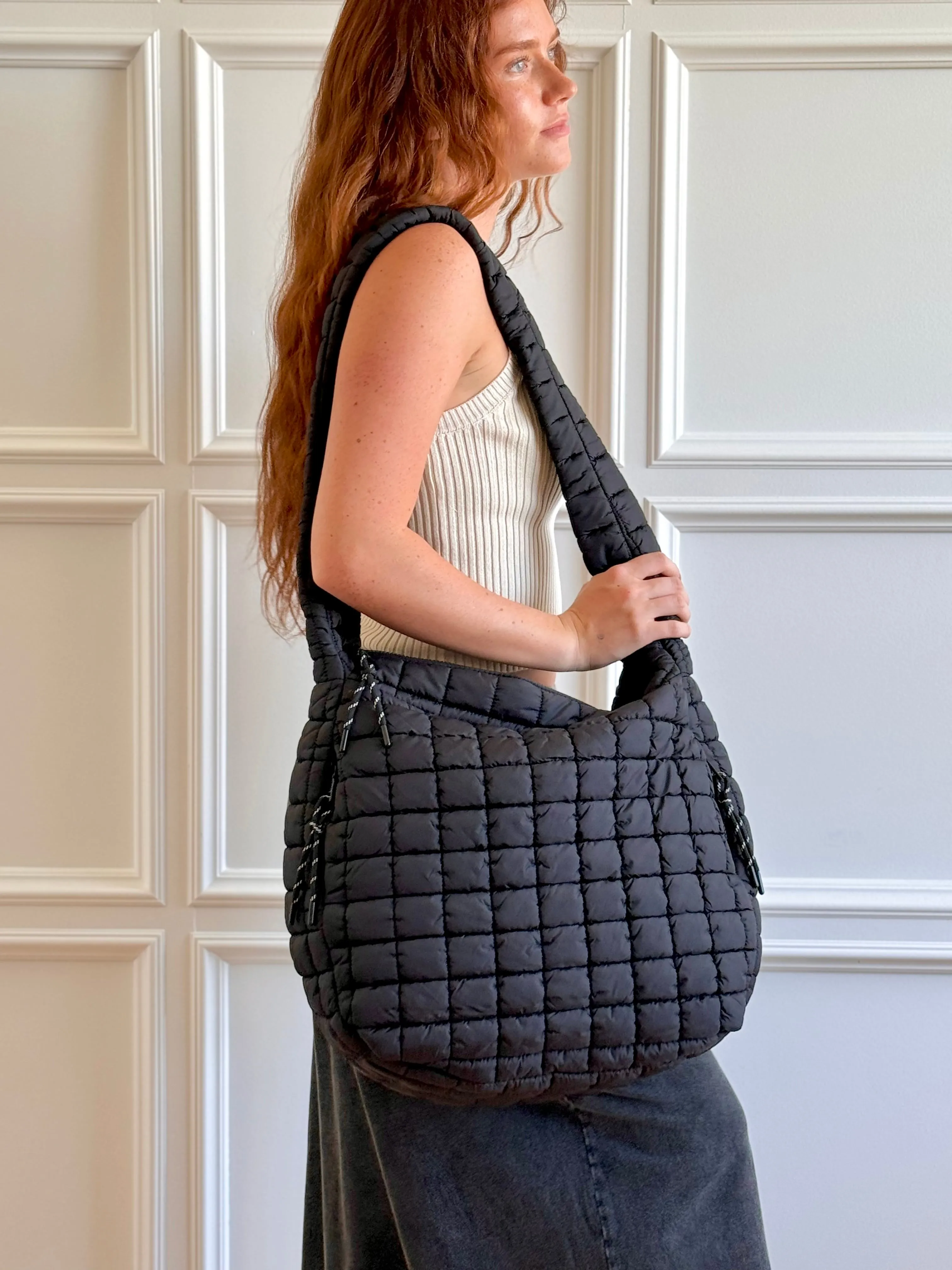 Leda Quilted Nylon Puffer Hobo Bag