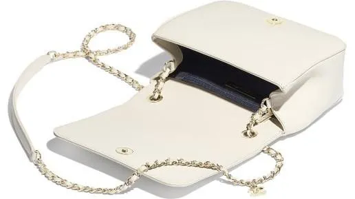 Logo Lambskin Flap Bag, White