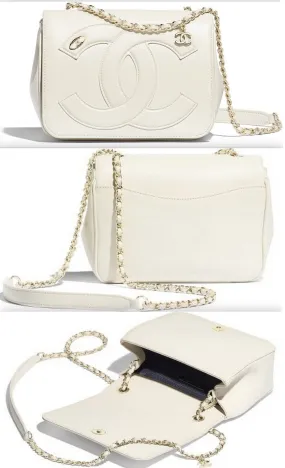 Logo Lambskin Flap Bag, White