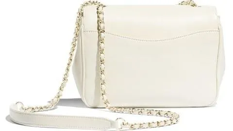 Logo Lambskin Flap Bag, White