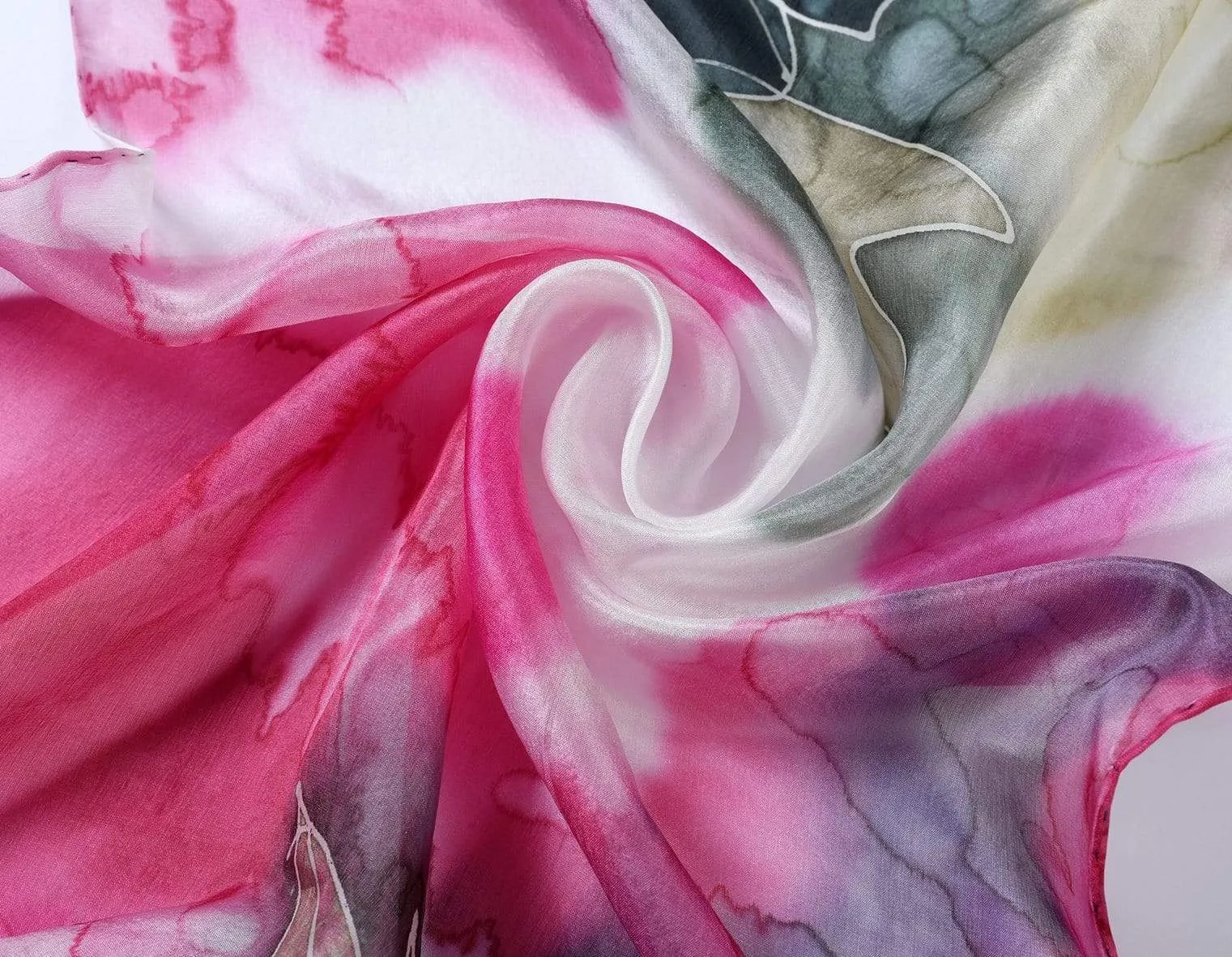 Long Hand Painted Silk Scarf - Spring Bouquet