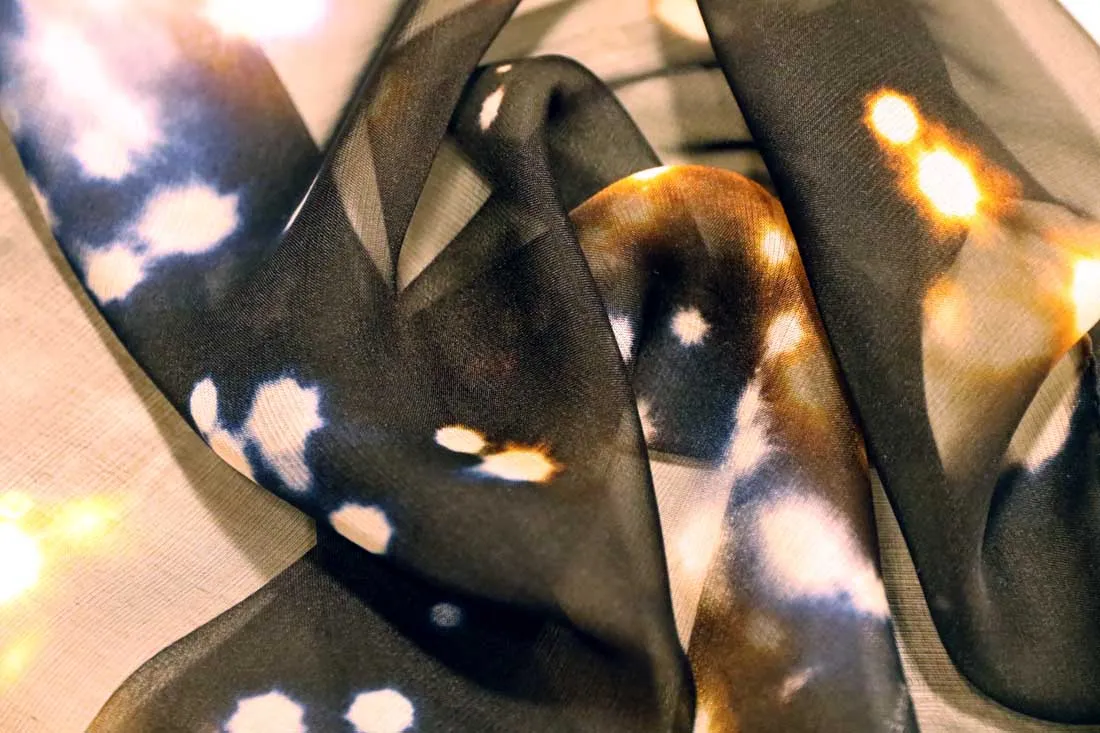 < Limited Edition >  Stylish Luxury Black Scarf in Chiffon "Universe2 clr2"