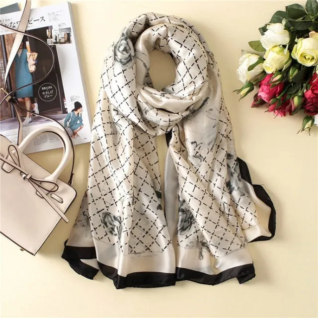 Luxury Brand Soft Silk Foulard Summer Women Scarf