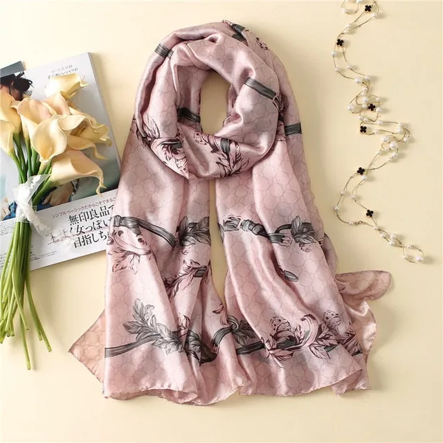 Luxury Brand Soft Silk Foulard Summer Women Scarf