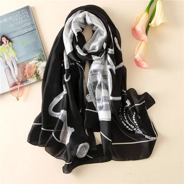 Luxury Brand Soft Silk Foulard Summer Women Scarf