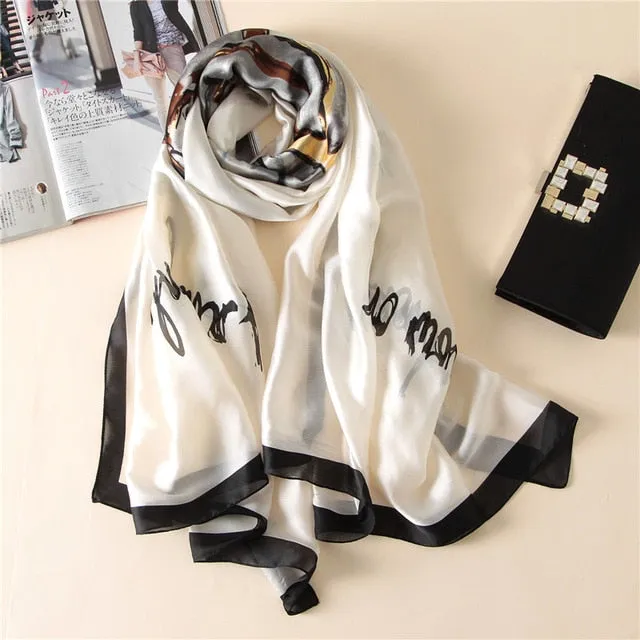 Luxury Brand Soft Silk Foulard Summer Women Scarf