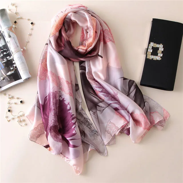 Luxury Brand Soft Silk Foulard Summer Women Scarf