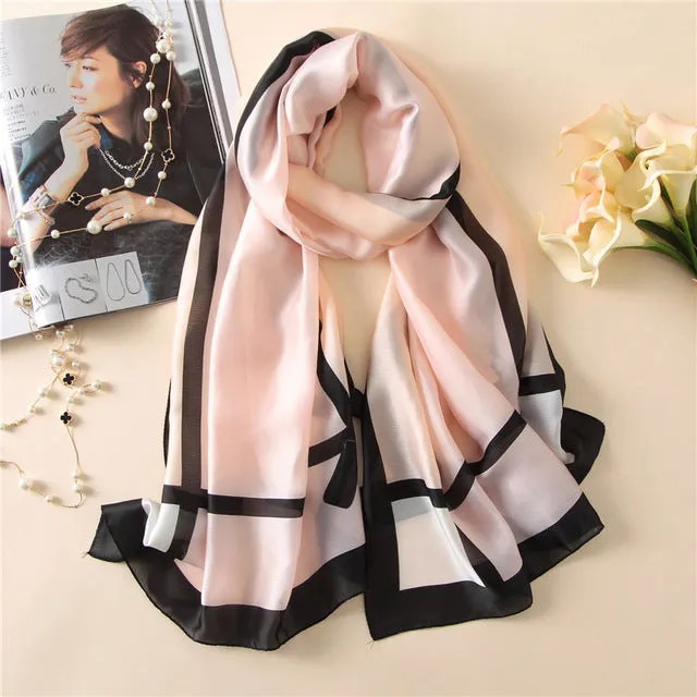 Luxury Brand Soft Silk Foulard Summer Women Scarf