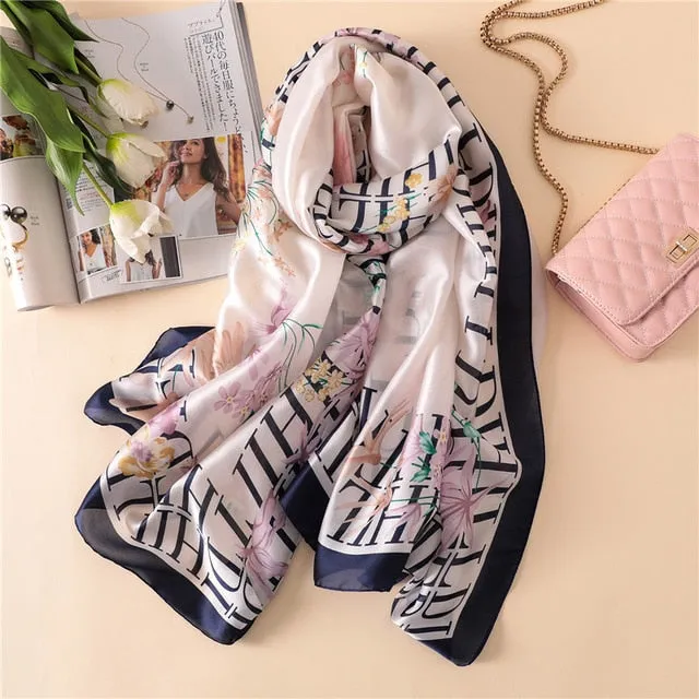 Luxury Brand Soft Silk Foulard Summer Women Scarf