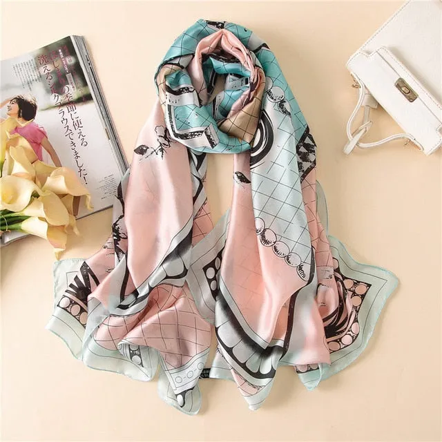 Luxury Brand Soft Silk Foulard Summer Women Scarf