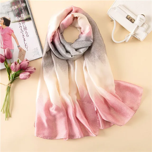 Luxury Brand Soft Silk Foulard Summer Women Scarf