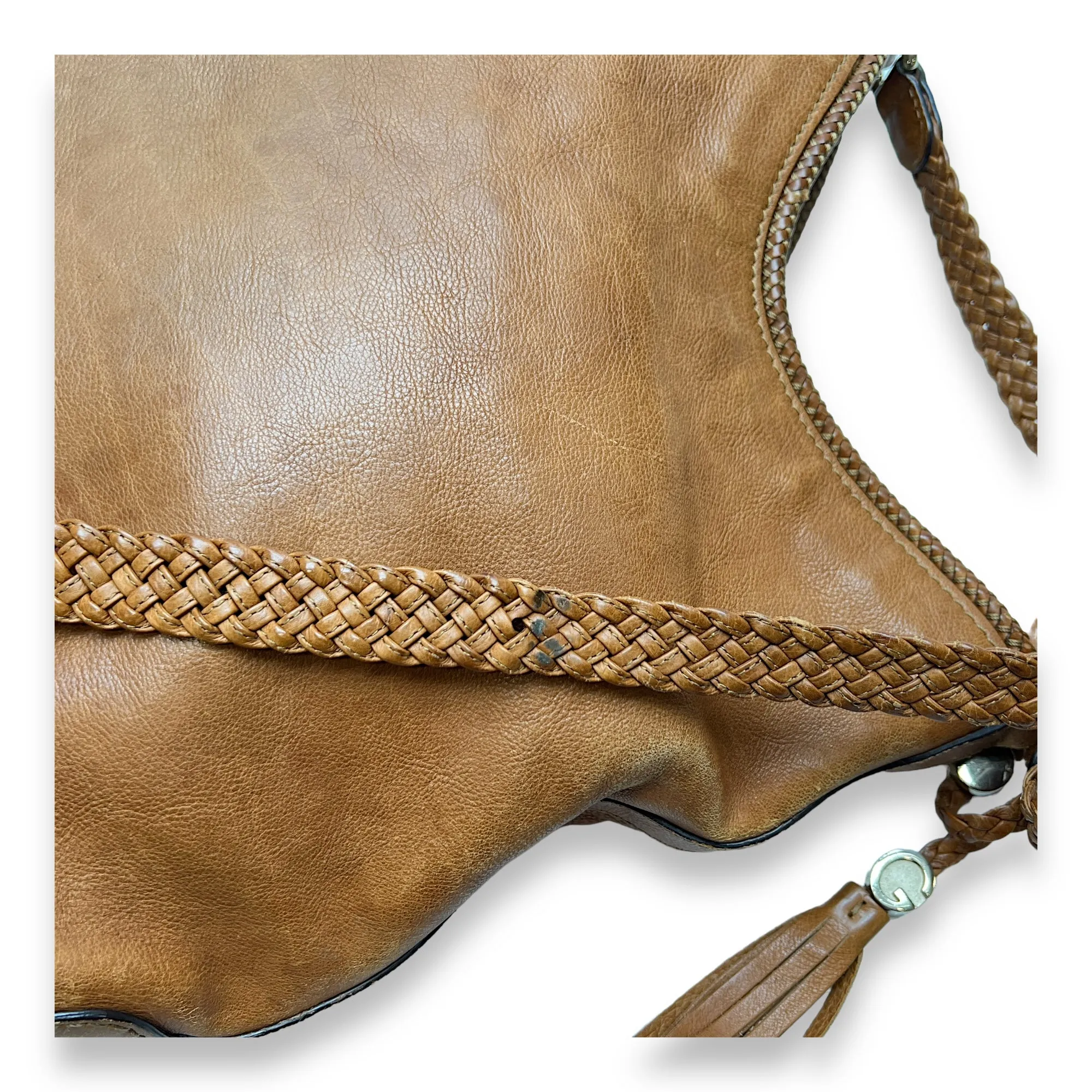 Marrakech Hobo Shoulder Bag Brown in Calfskin, Gold hardware