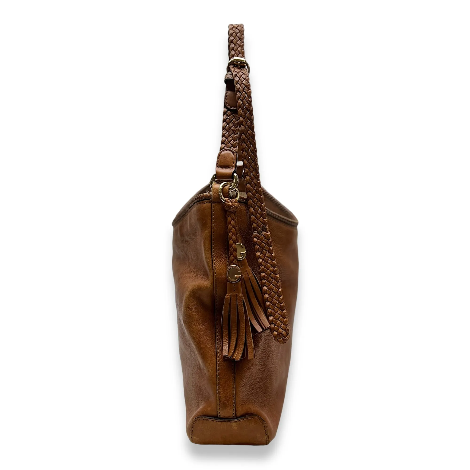 Marrakech Hobo Shoulder Bag Brown in Calfskin, Gold hardware