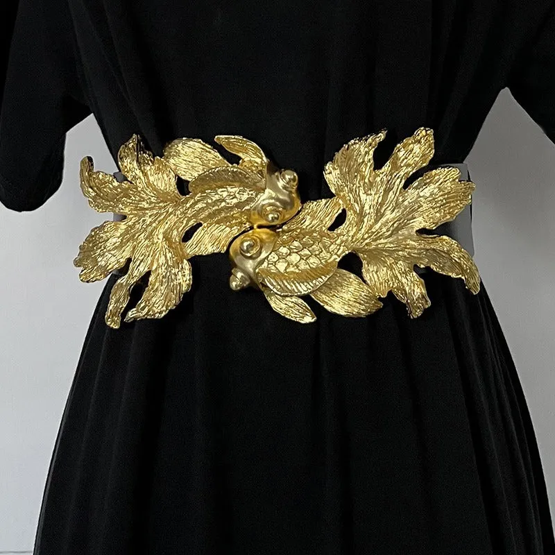 Metal Gold Fish Buckle Adjustable Waist Belt