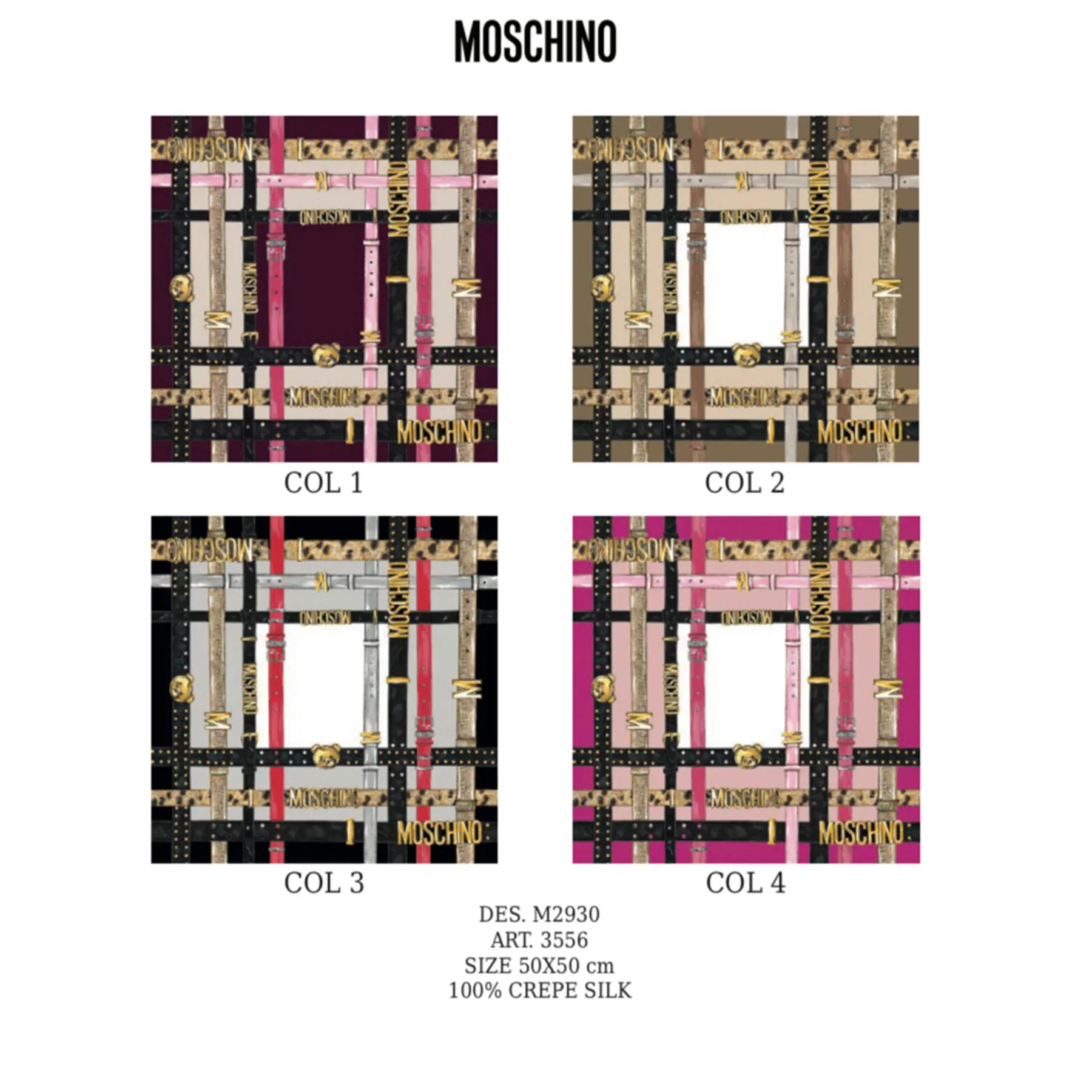 Moschino Small Scarf Belts With Gold MOSCHINO Design - Crepe Silk SALE